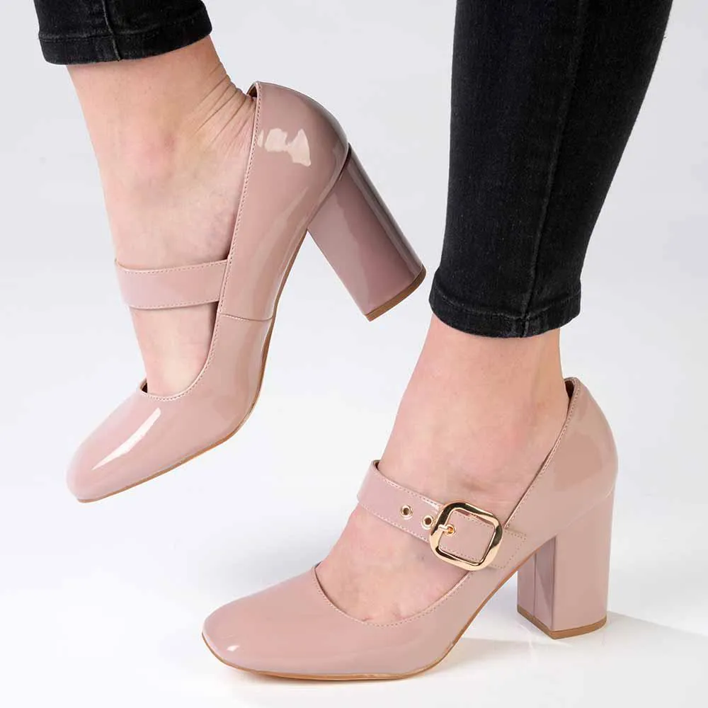 Madison Banks Elegant Mink-Colored Block Heel Shoes
