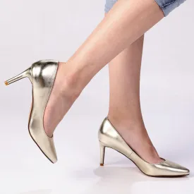 Madison Lucy White Gold Penny Court Heels - Elegant Womens Footwear