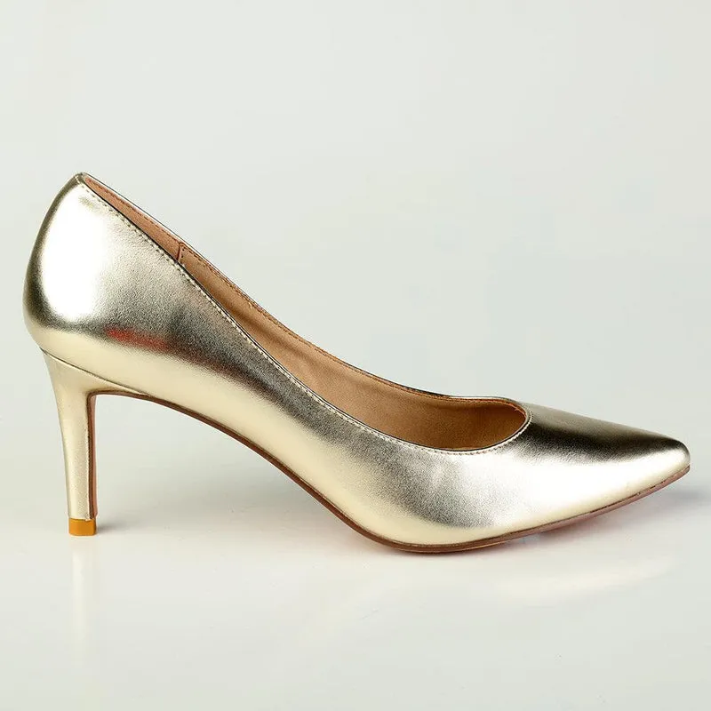 Madison Lucy White Gold Penny Court Heels - Elegant Womens Footwear