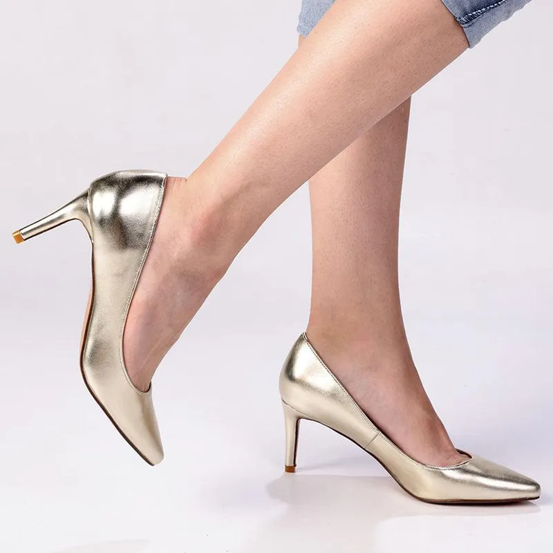 Madison Lucy White Gold Penny Court Heels - Elegant Womens Footwear