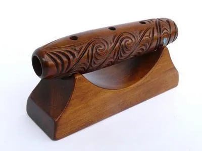 Maori Koauau Flute on Decorative Stand