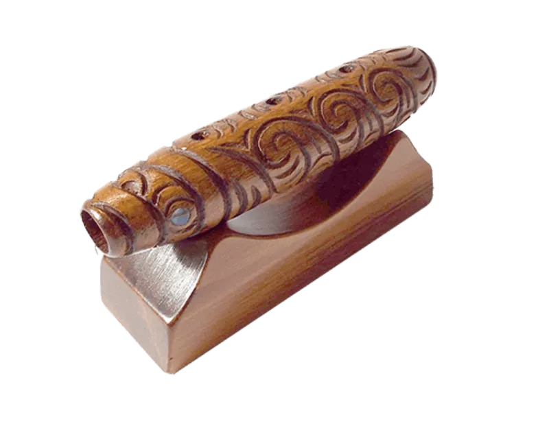 Maori Koauau Flute on Decorative Stand