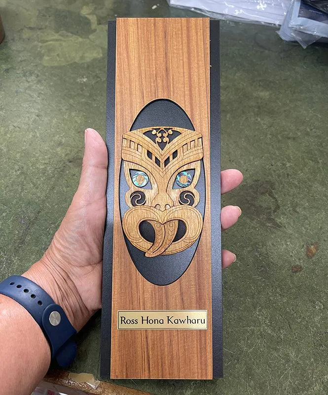 Maori Wheku Carved Face Rimu Wall Art