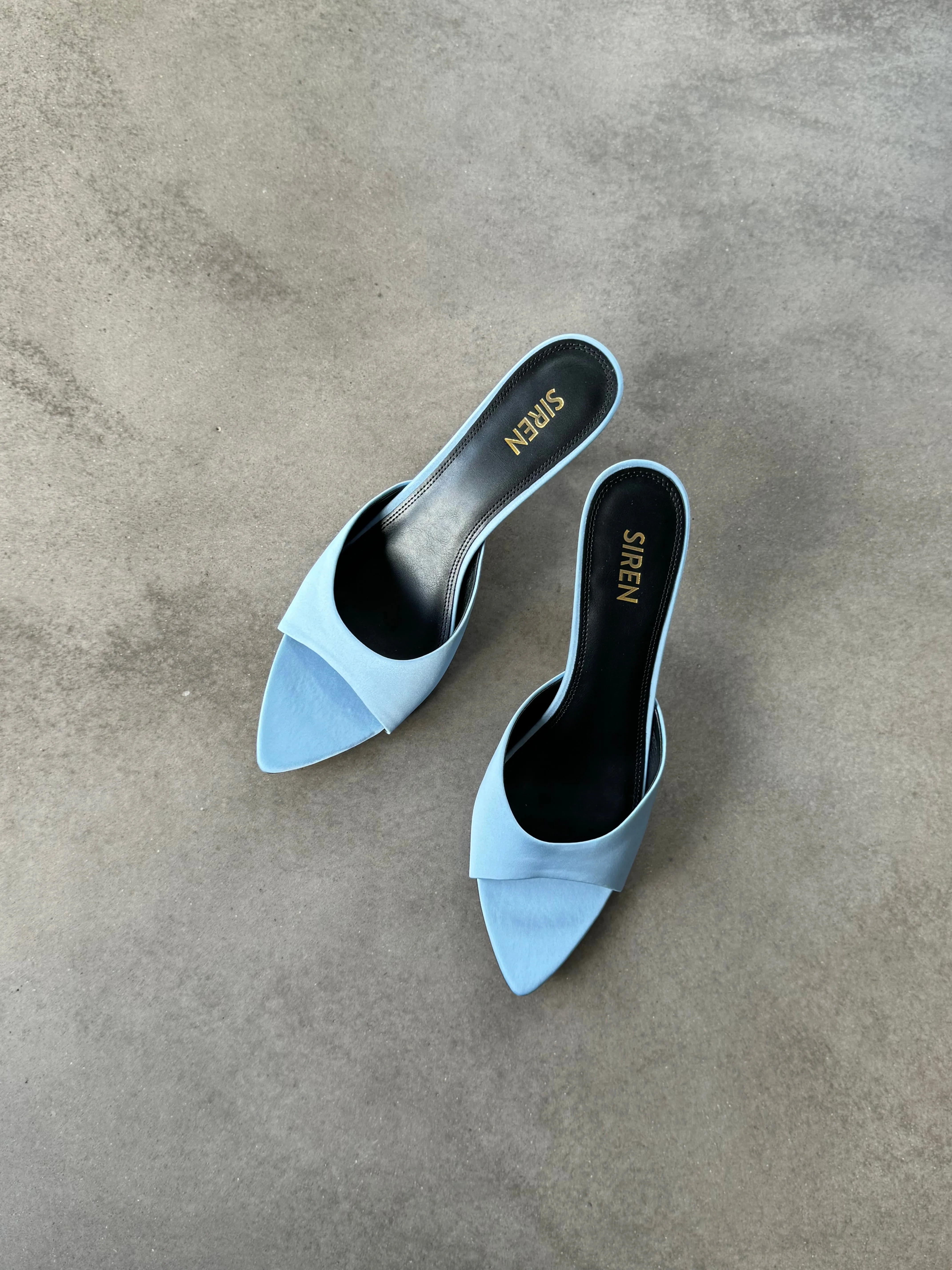 Margot Point Toe Mules - Blue Satin