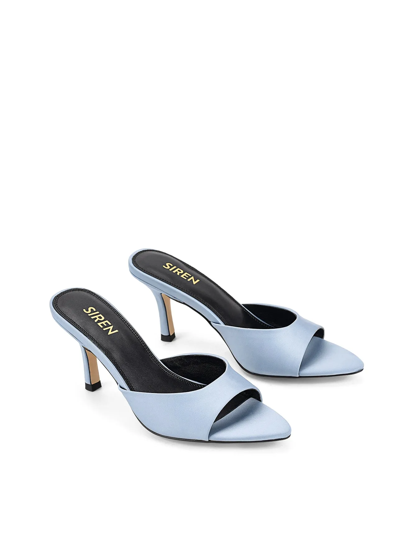 Margot Point Toe Mules - Blue Satin