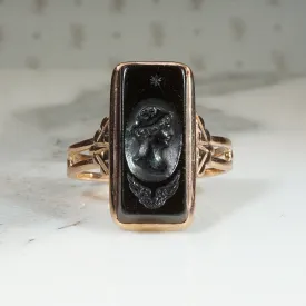 Mercury Onyx Intaglio in Rosy Gold Edwardian Ring