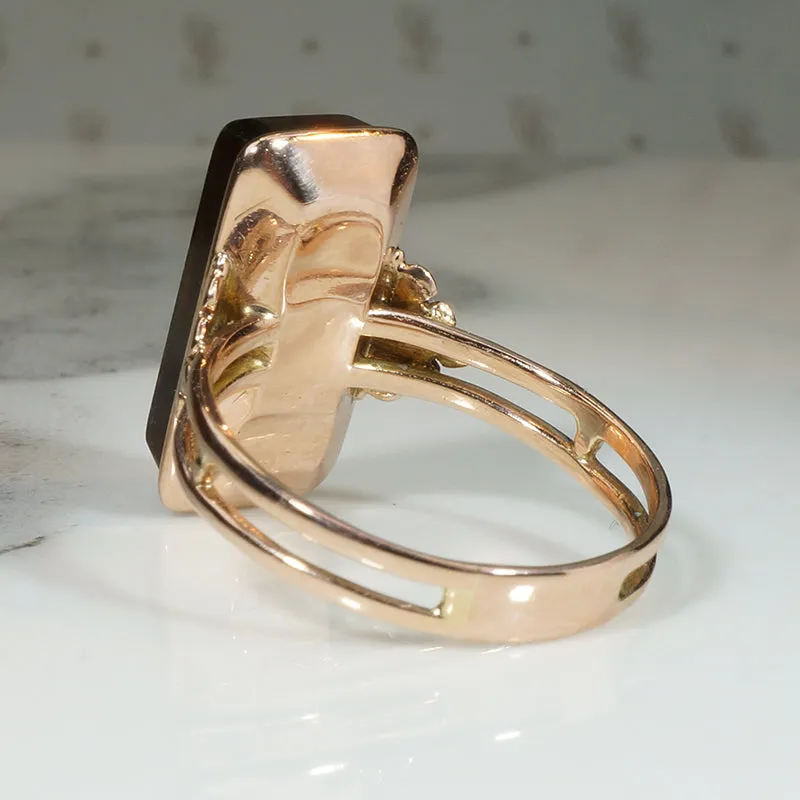 Mercury Onyx Intaglio in Rosy Gold Edwardian Ring