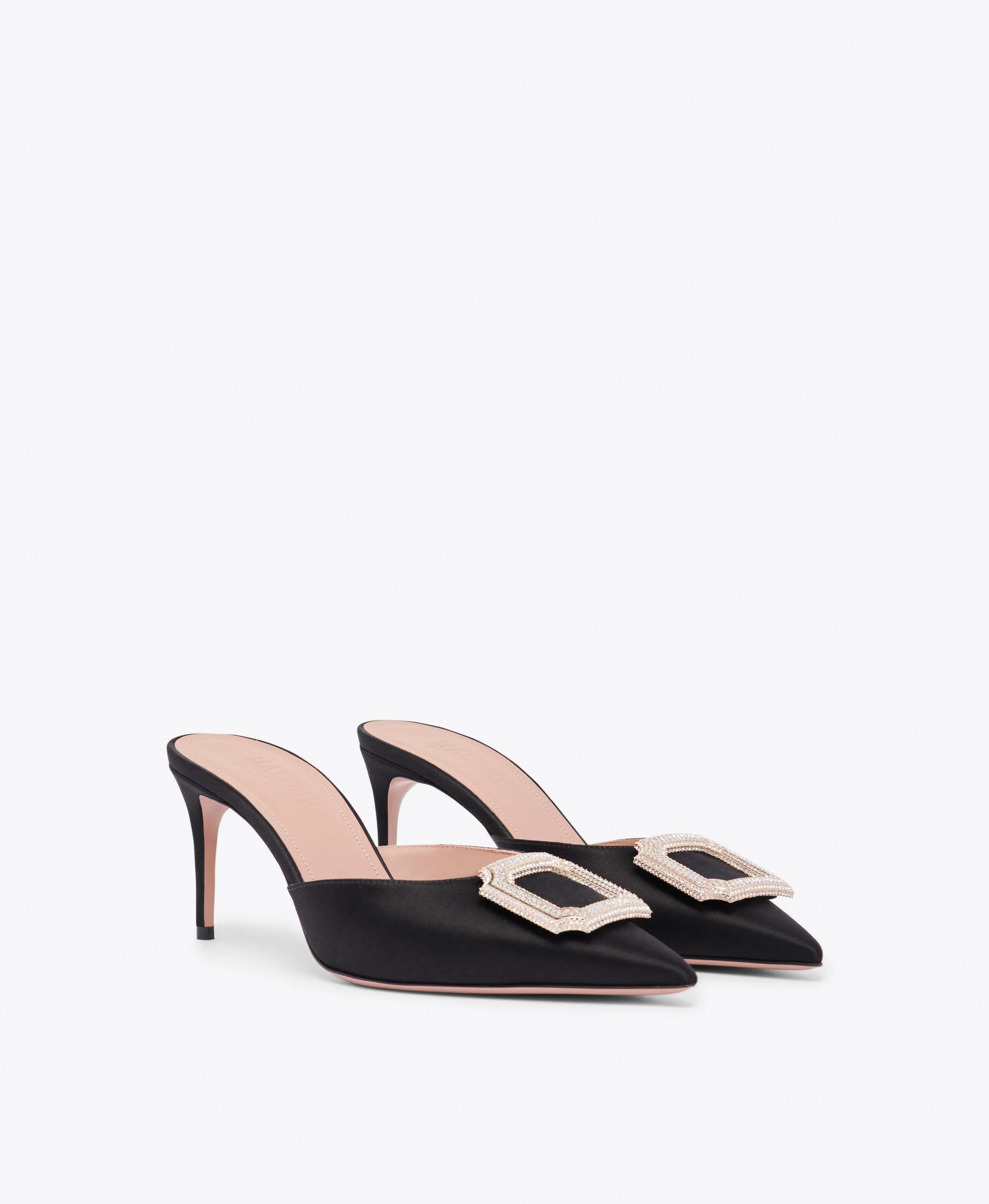 Mona 70 Black Satin Mules