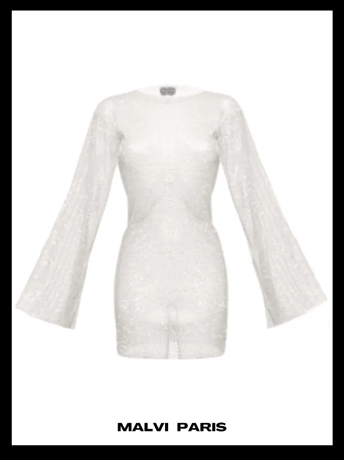 MONACO RHINESTONE   EMBELLISHED MINI DRESS - Snow White