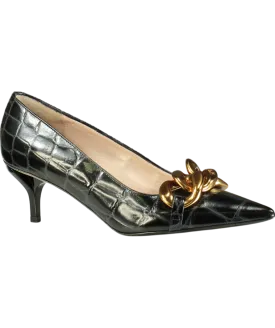 N.21 Black Chunky Chain Embellished Croc Effect Kitten Heels UK 6 EU 39 👠