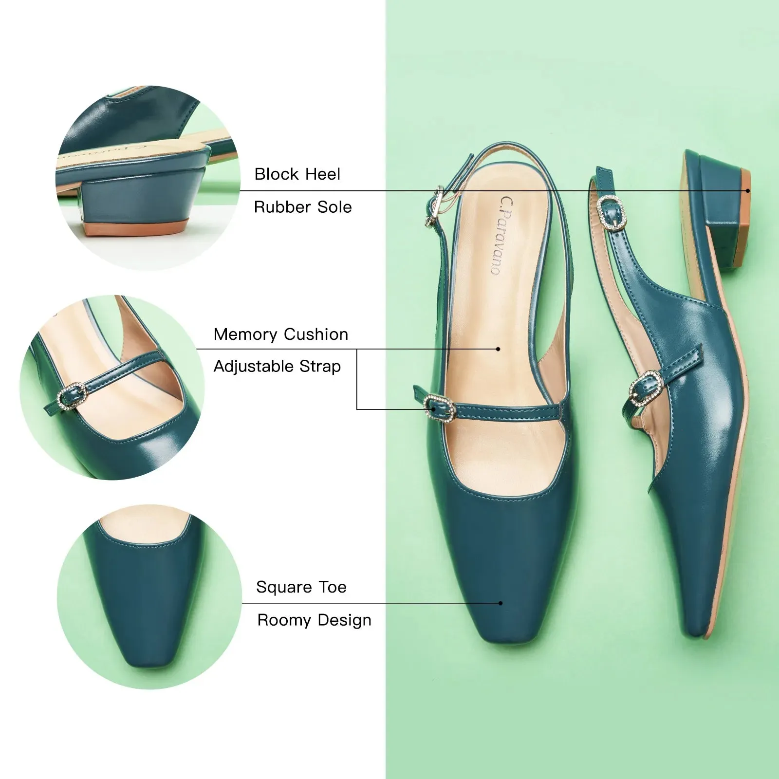 Open Back Block Heel (Alva) Peacock Blue