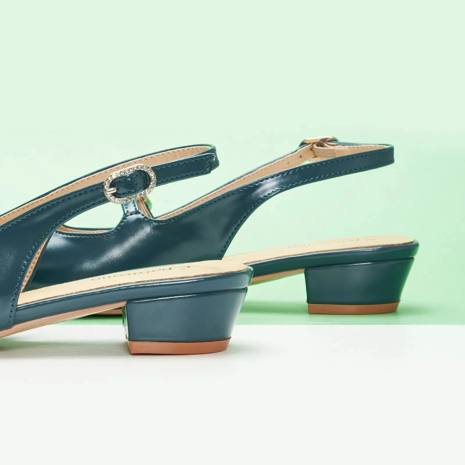 Open Back Block Heel (Alva) Peacock Blue