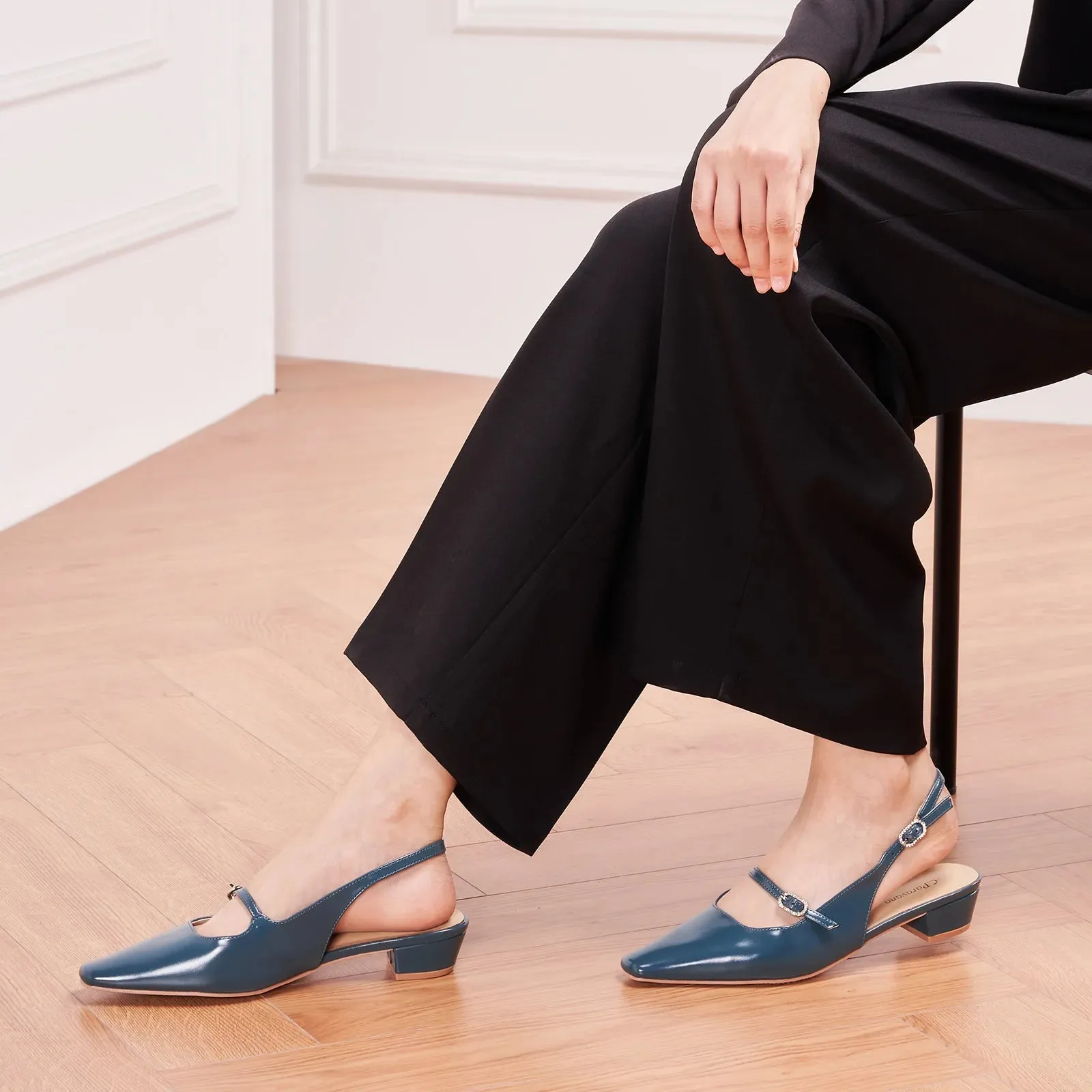 Open Back Block Heel (Alva) Peacock Blue
