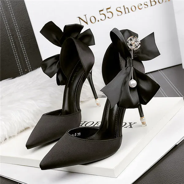 Outstanding Closed Toe PU Stiletto Heels Prom Shoes With Bowknot PS016