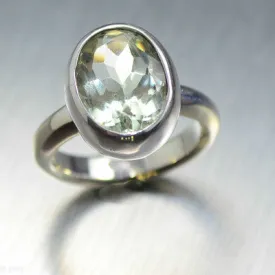 Oval Green Amethyst Sterling Silver Ring