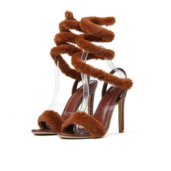 Parker Open Toe Fluffy Fur High Heel Sandal