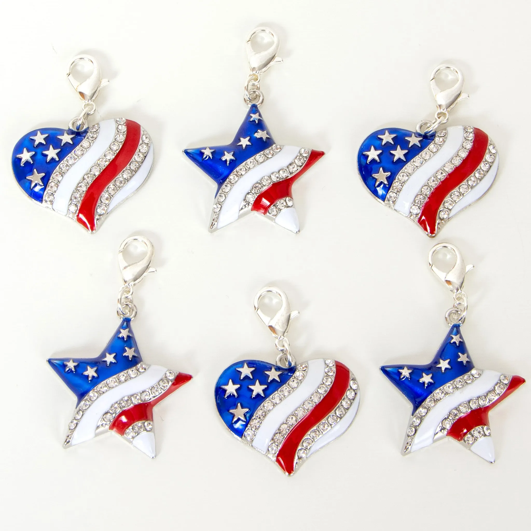 Patriotic Heart Flag Charm accented with Rhinestones