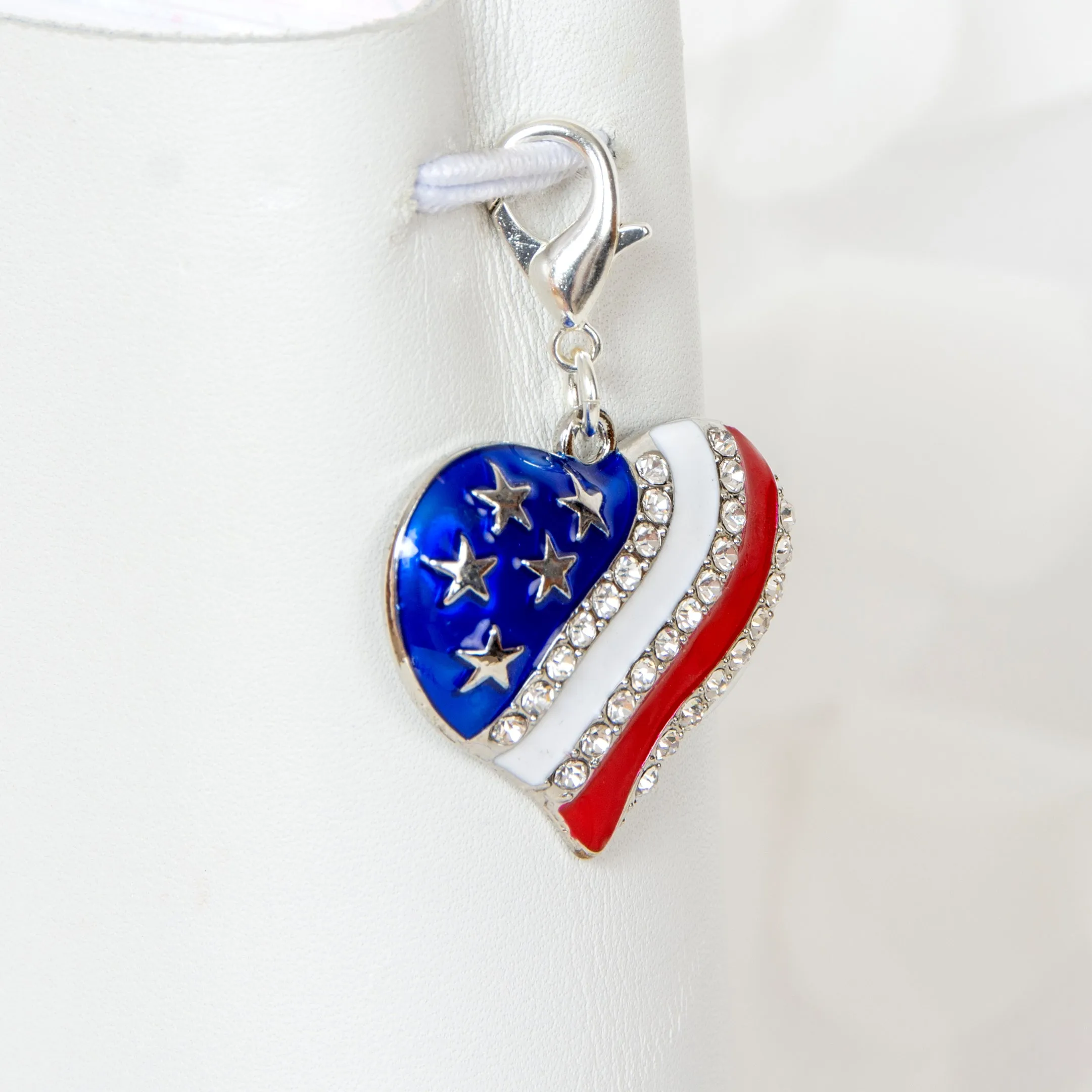 Patriotic Heart Flag Charm accented with Rhinestones