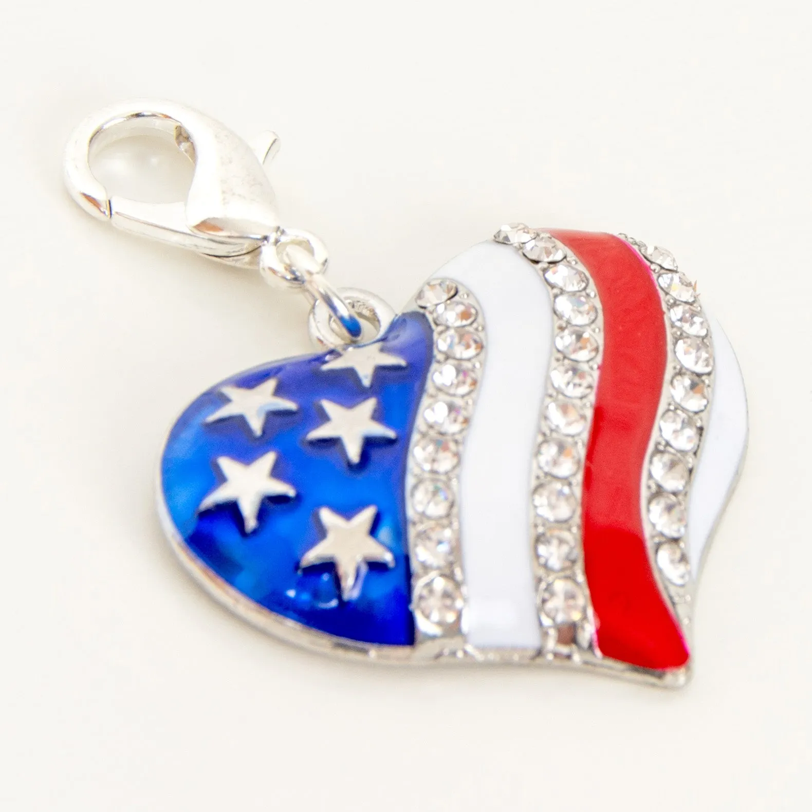 Patriotic Heart Flag Charm accented with Rhinestones