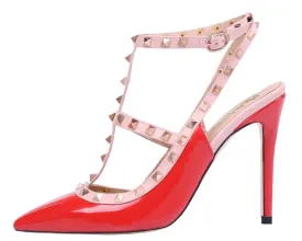 Pointed Toe 10cm Red High Heels Glitter Studs Dress Party Pumps for Woman