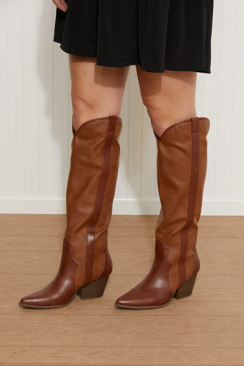 Qupid Countryside Contrast Knee High Cowboy Boots