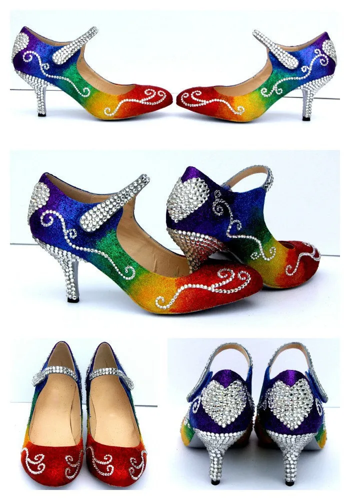 Rainbow Glitter Mary Jane Heels with Swarovski Crystal