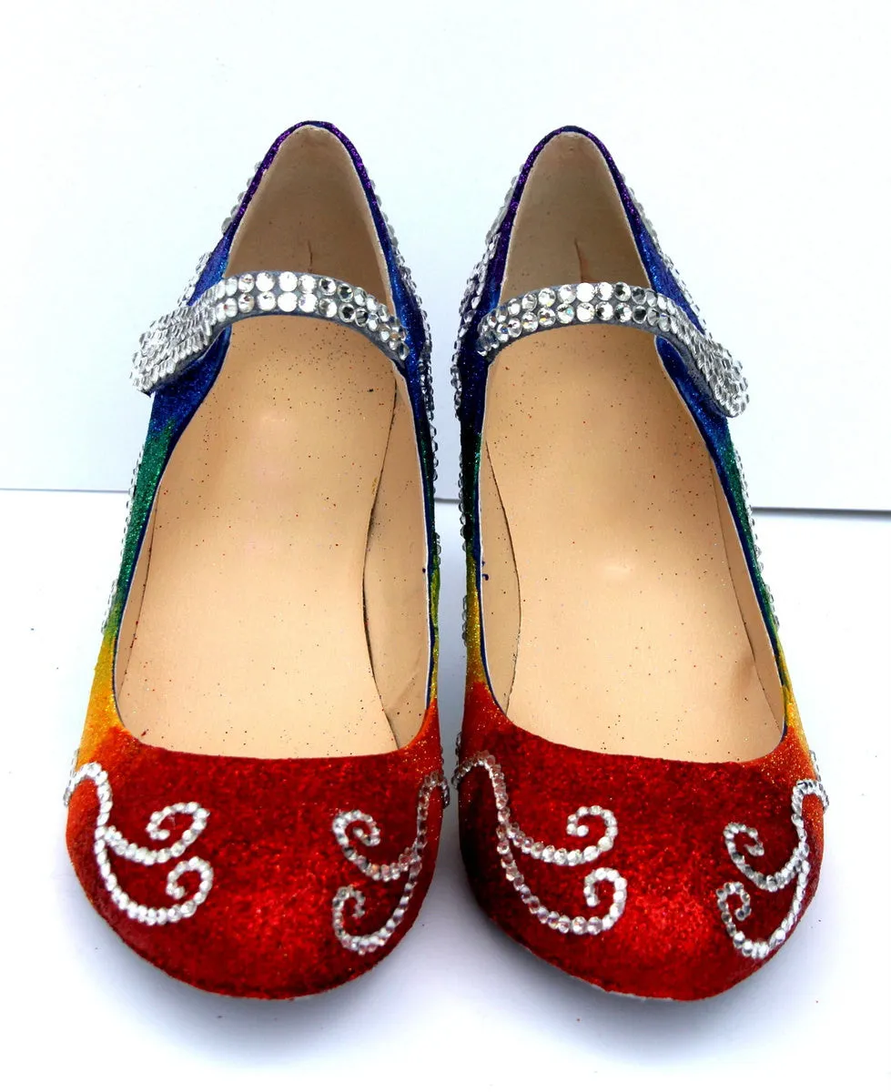 Rainbow Glitter Mary Jane Heels with Swarovski Crystal
