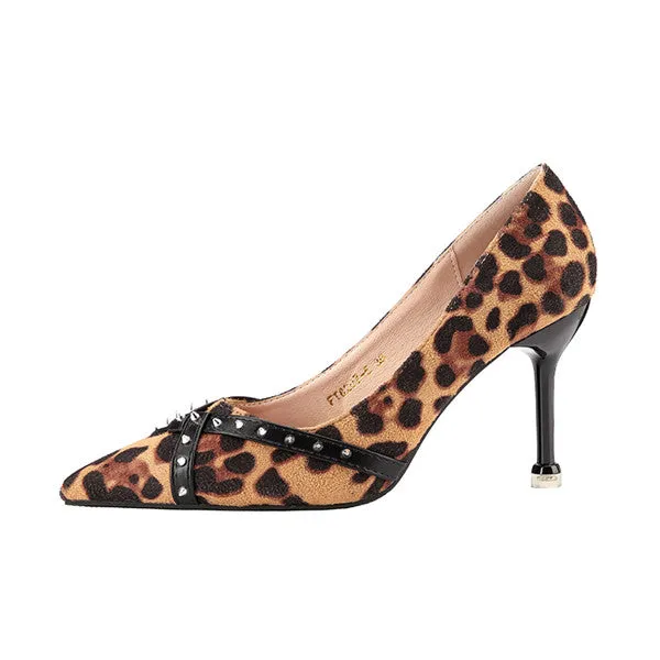 Sexy Leopard PU Upper Closed Toe High Heels Prom Shoes PS022