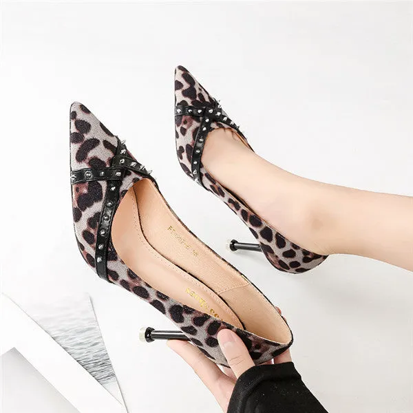 Sexy Leopard PU Upper Closed Toe High Heels Prom Shoes PS022