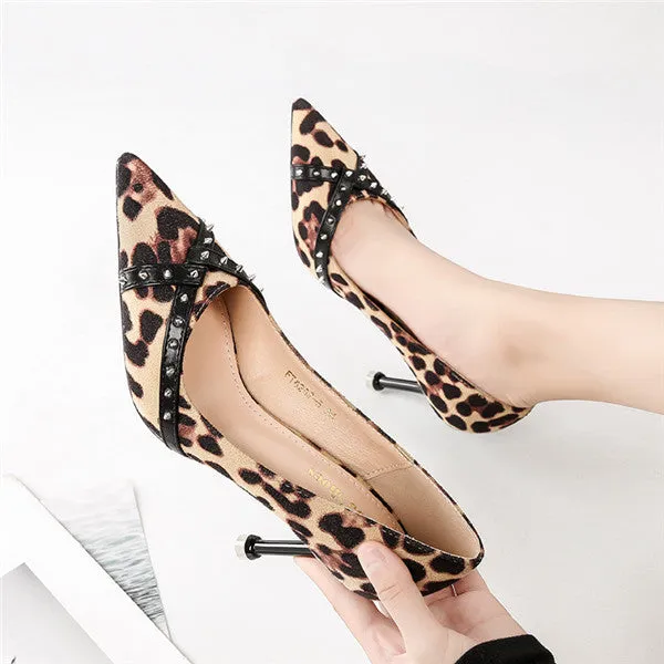 Sexy Leopard PU Upper Closed Toe High Heels Prom Shoes PS022