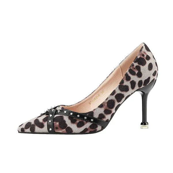 Sexy Leopard PU Upper Closed Toe High Heels Prom Shoes PS022