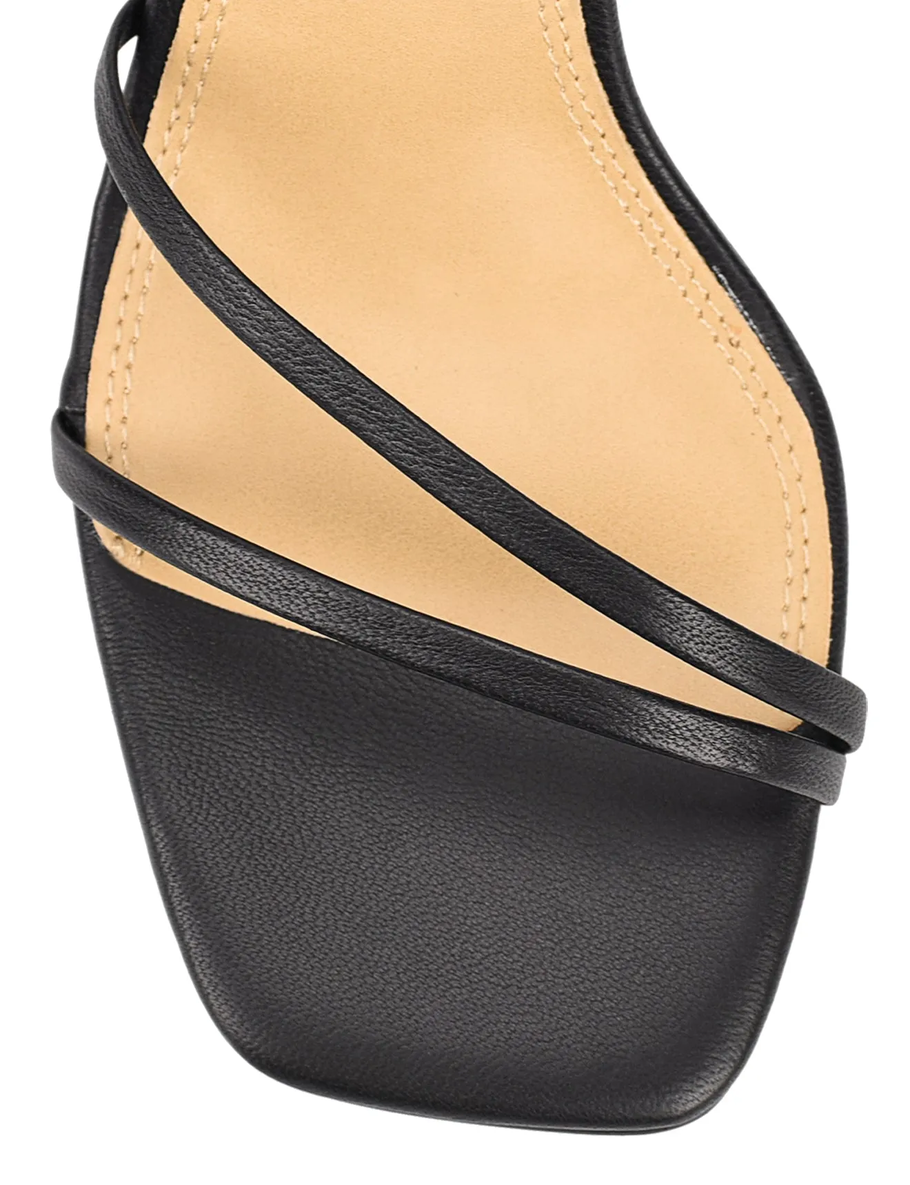 Black Leather Strappy Heels with Sprinkle Detail.