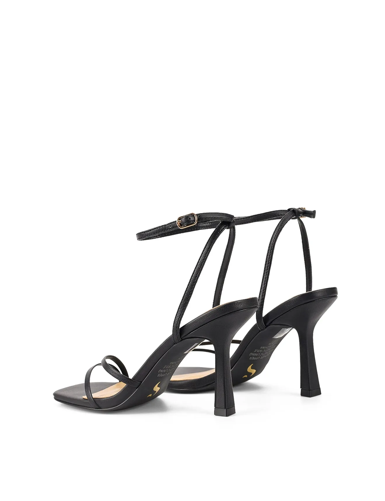 Black Leather Strappy Heels with Sprinkle Detail.