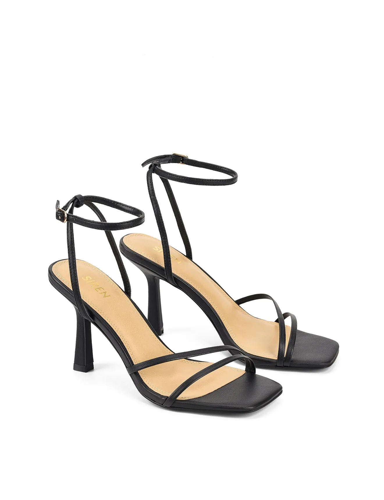 Black Leather Strappy Heels with Sprinkle Detail.
