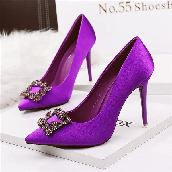 Stunning Closed Toe Stiletto Heels PU Upper Evening Shoes With Rhinestones PS014