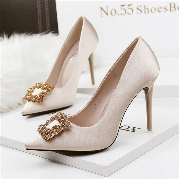 Stunning Closed Toe Stiletto Heels PU Upper Evening Shoes With Rhinestones PS014