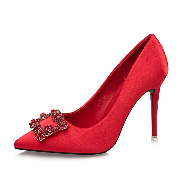 Stunning Closed Toe Stiletto Heels PU Upper Evening Shoes With Rhinestones PS014