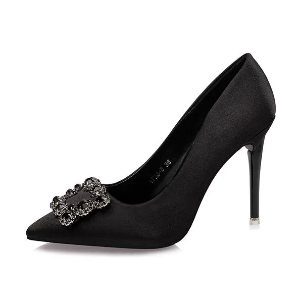 Stunning Closed Toe Stiletto Heels PU Upper Evening Shoes With Rhinestones PS014