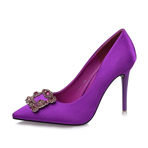 Stunning Closed Toe Stiletto Heels PU Upper Evening Shoes With Rhinestones PS014