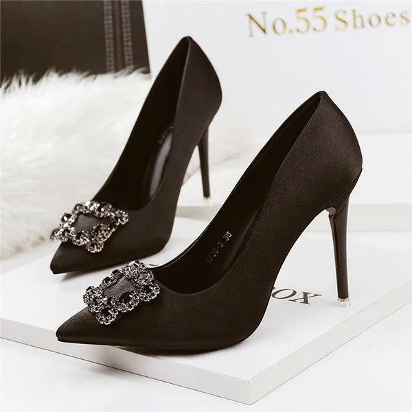 Stunning Closed Toe Stiletto Heels PU Upper Evening Shoes With Rhinestones PS014
