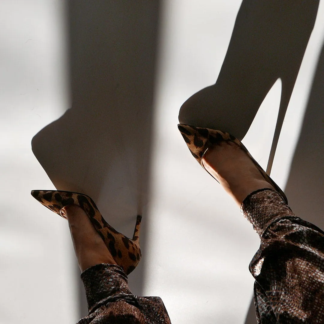 *UK size 2 - LONDON HEEL - leopard, 8cm heel (worn in photo shoot)
