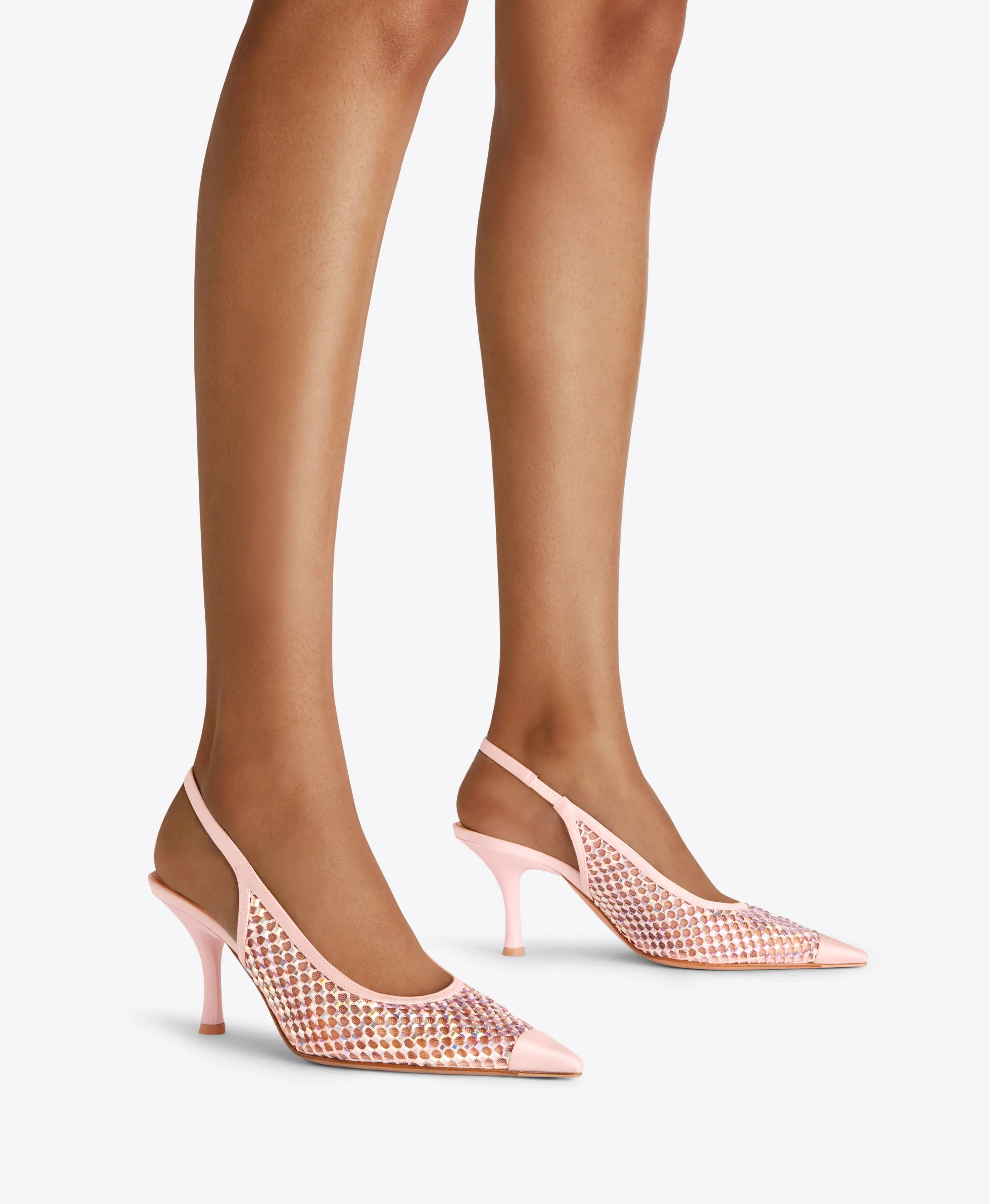 Vesper 70 Pink Crystal Satin Slingbacks