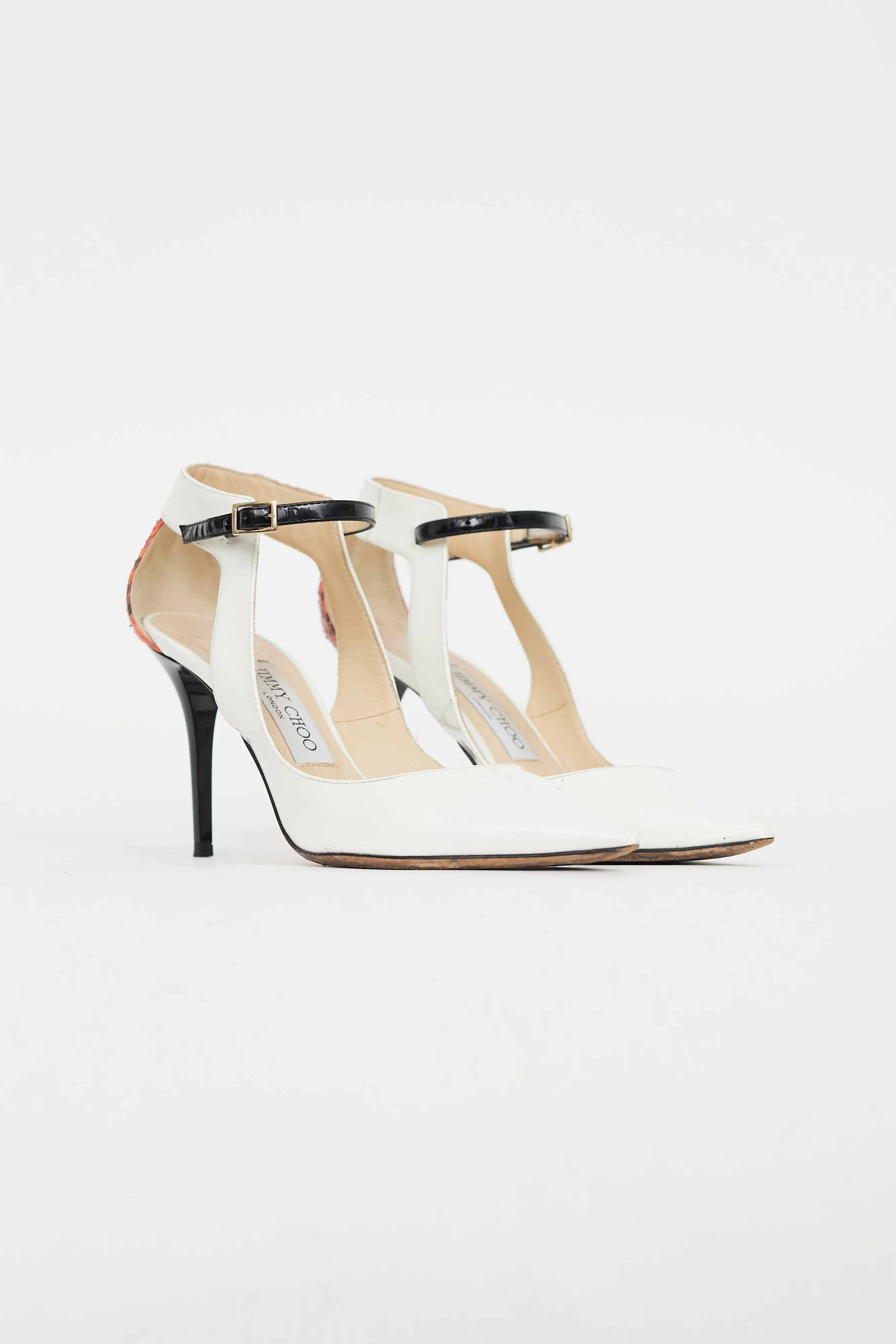 White & Multicolour Textured Patent Heel