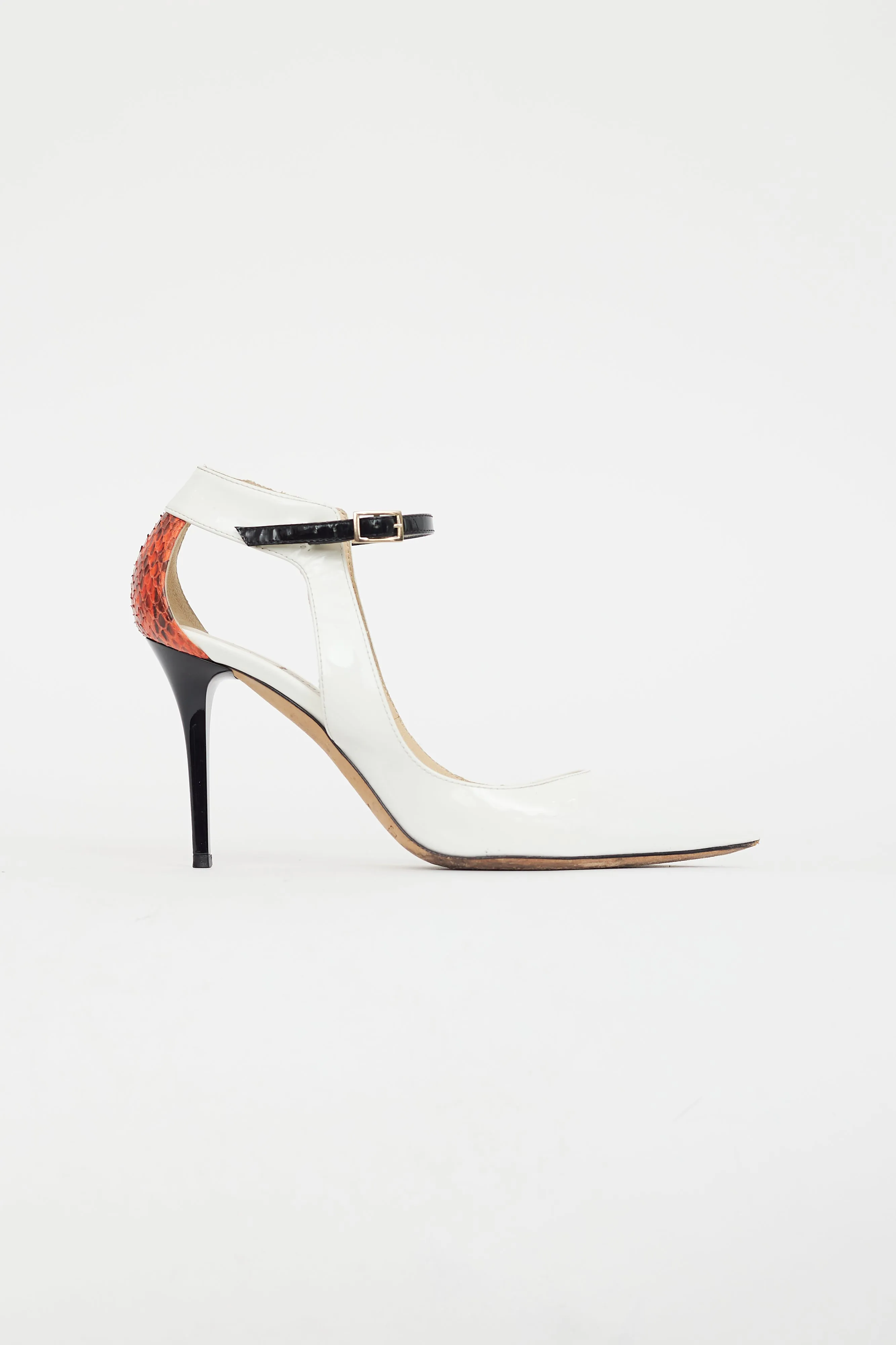 White & Multicolour Textured Patent Heel