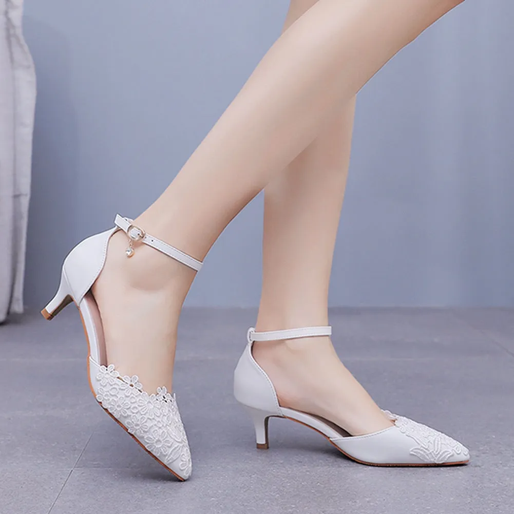 White Lace Embellished Stiletto Pointed Toe Sandals