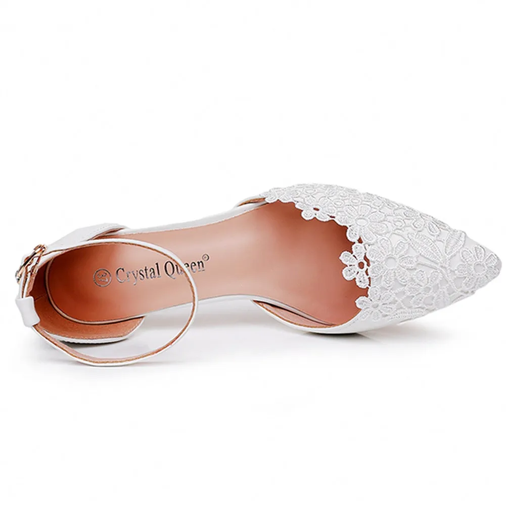 White Lace Embellished Stiletto Pointed Toe Sandals