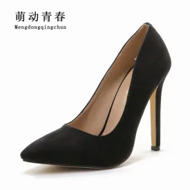 Women Pumps 2016 Pointed Toe Slip on Suede High Heels Wedding Shoes Woman Ladies Fashion Thin Heel Zapatos Mujer Plus Size